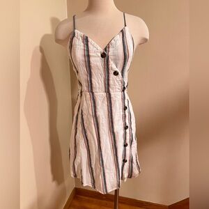 American Eagle Outfitters Linen Striped Dress - White, Blue, Pink